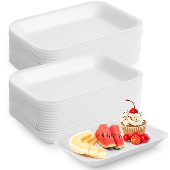 150 Pcs Disposable White Foam Trays - Food-Safe Poultry Meat Fruit Trays, BBQ Grill Roast Food Plates, DIY Craft Painting Trays for School Printmaking DIY Handicraft