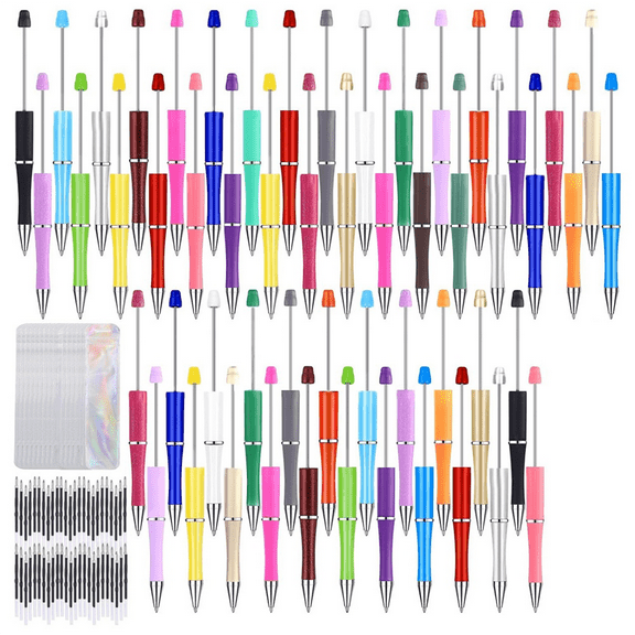 150 Pcs DIY Beadable Pen Kit Multicolor Bulk Ballpoint Crafting Pens with Refills & Bags for Students Teens