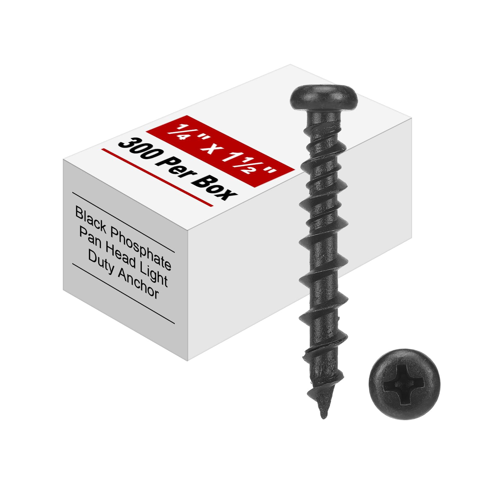 150 Pcs Drywall Anchors 1/4 x 1-1/2 Inch Black Phosphate Pan Head Light Duty Anchor Wall Anchors Self Drilling Screws for Wallboard Drywall Wood Concrete Bricks and Other Masonry Material