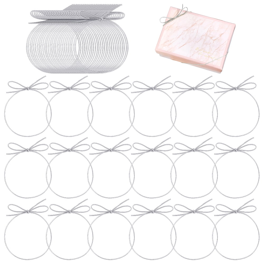 150 Pcs Elastic Bows for Gifts Boxes 4 Inches Samll Silver Stretch Loops with Pre-Tied Bows Elastic Ribbon Cord Strings for Gifts Boxes Bags Crafts