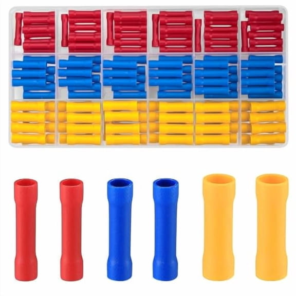 150 Pcs Electrical Butt Connectors Kit, Butt Splice Crimp Wire Connectors, Assorted Insulated Electrical Straight Wire Terminals, Automotive Wires Crimp Terminals