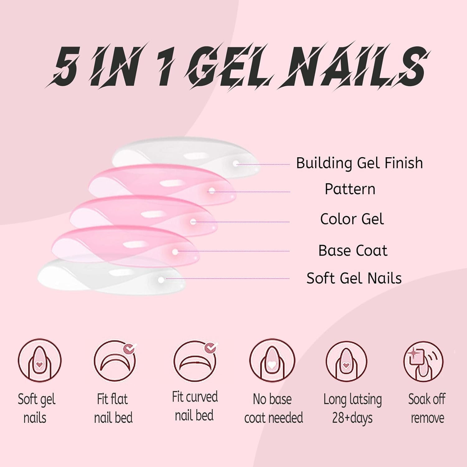 Joyeee Press On Nails – 150 Stück Künstliche Nägel In 5 Farben & 15 Größen, Mandelform