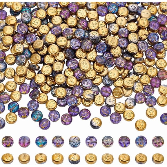 150 Pcs Glass Number Beads 10 Numbers 10mm Electroplate Beads Flat Round Small Loose Spacer Beads for DIY Jewelry Making Necklace Bracelet Multi-color