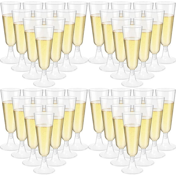 150 Pcs Gold Plastic Champagne Flutes - Clear Disposable Crystal Wine Glasses for Wedding Toasting, Party Cocktail Cups
