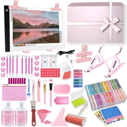150 Pcs All Inclusive Diamond Painting Tool Kit Diamond Art Accessories Kit Including A4 LED Light Pad Kit,Bracket,Convex Point Design Storage Box,Painting Pen for DIY Craft$$Art & Craft