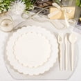 thumbnail image 1 of 150 Pcs Ivory Plastic Plates for Party Disposable Heavy Duty Holiday Plates Ivory Plastic Dinnerware Sets for 30 Guests - 60 Disposable Plate 90 Silverware Sets Scalloped Vintage Design, 1 of 8