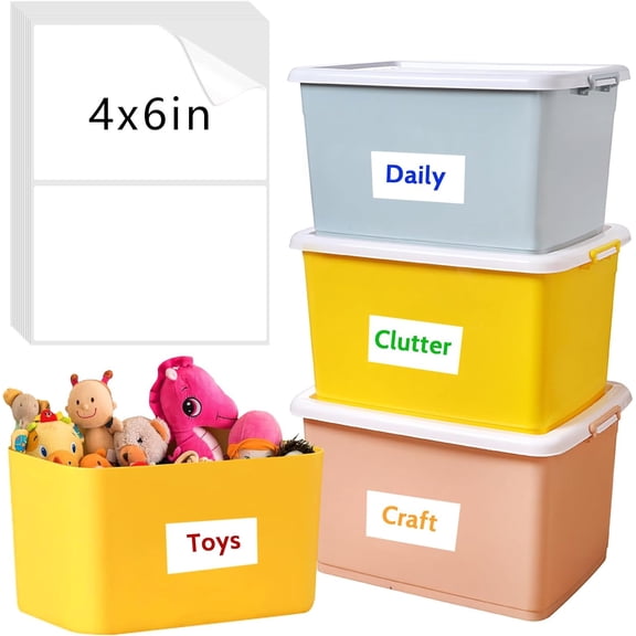 150 Pcs Labels for Storage Bins, 6 X 4 Inch Removable Tear Resistant No Residue Bin Label, Matte White Blank Box Label School, Home, Business