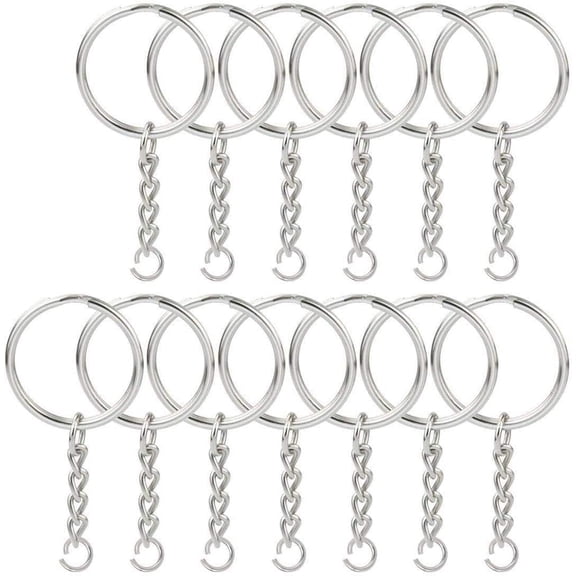 150 Pcs NANSSY 1 Inch/25mm Split Keyrings with Chain Silver Keychain Ring, Key Chains Rings Parts with Open Jump Ring and Connector. Silver