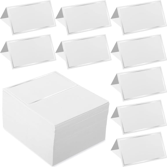 150 Pcs Name s with Foil Border Blank Escort Small Table Tent Cards for Party Table Seating Weddings Banquets Dinner Birthday Events, 2 x 3.5 Inch(Silver)