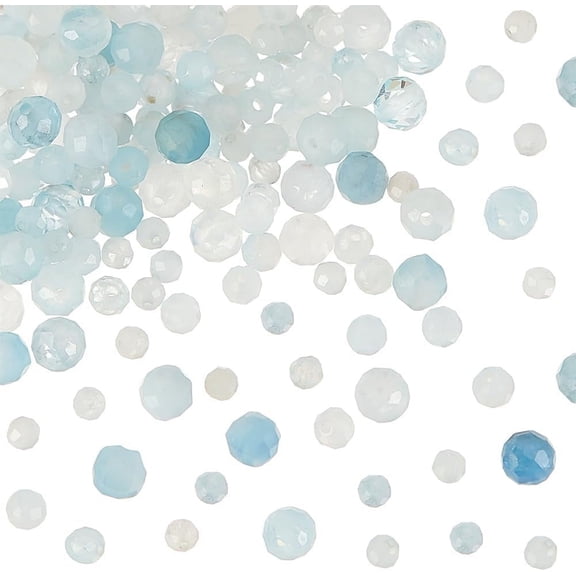 about 150 Pcs Natural Aquamarine Beads Strands 2mm 3mm 4mm Gemstone Loose Beads Natural Gemstone Beads 0.5mm Hole Faceted Energy Crystals Beads Faceted Stone Beads for Jewelry Making