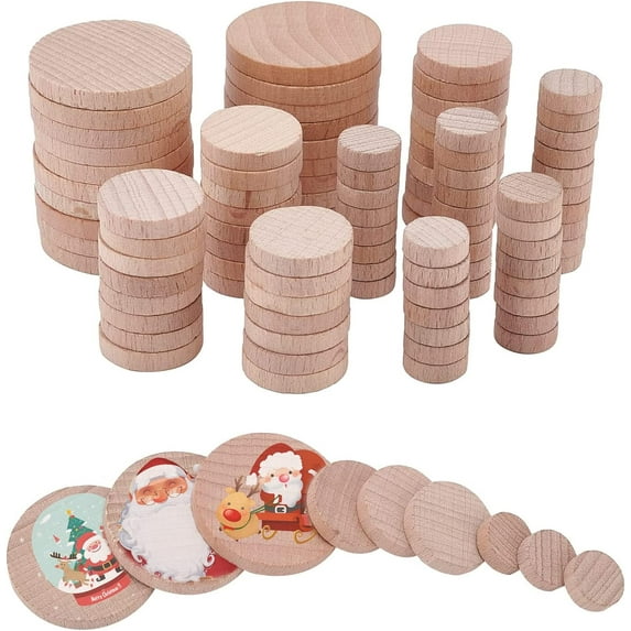 150 Pcs Natural Wood Slices 0.6"/1"/1.6" Unfinished Wood Wood Wood Circle Wood Pieces Wooden Cutouts Ornaments Blank Wood Sign for DIY Crafts Door Hangers and Christmas Decoration
