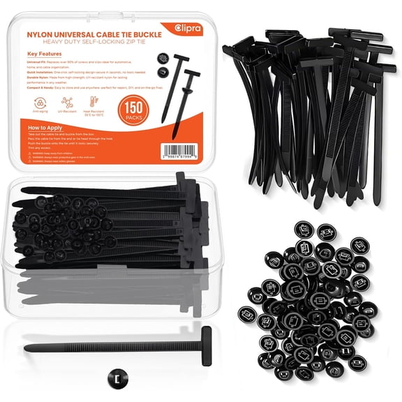 150 Pcs Nylon Universal Cable Tie Buckles  Heavy-Duty Zip Tie Buckle Clips with Pin & Button Design, Self-Locking, UV Resistant, Easy Install for Car Bumper, Fender & Auto Body Repair