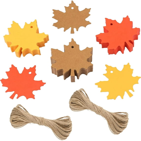150 Pcs Paper Leaves Gift Tags with Ribbon, Maple Leaf Tags for Thanksgiving, 3 Styles Fall Leaves Labels, Fall Cutouts for Autumn Thanksgiving, Classroom Leaves Cutouts Artificial