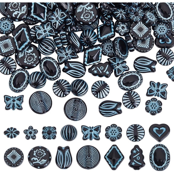 150 Pcs Plating Acrylic Beads 15 Styles Prussian Blue Opaque Flower Butterfly Heart Loose Beads Center-Drilled Spacer Beads for Bracelet Necklace Jewelry Making Craft diy