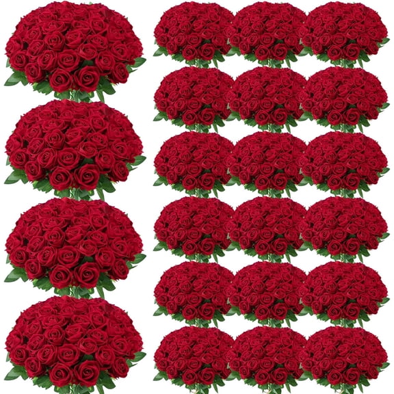 150 Pcs Roses Artificial Flowers, Silk Crimson Burgundy Artificial Flowers Petals Long Stem Roses for Wedding Bouquet Home Party Decor