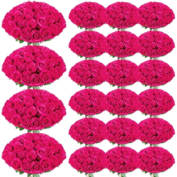 150 Pcs Roses Artificial Flowers, Silk Hot Pink Artificial Flowers Petals Long Stem Roses for Wedding Bouquet Home Party Decor
