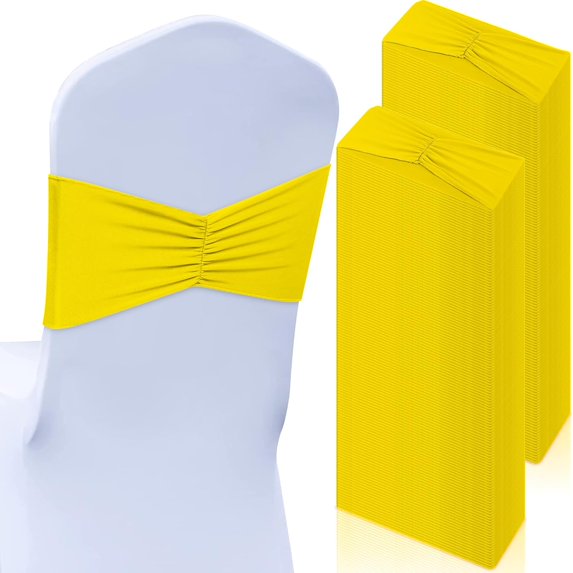 150 Pcs Spandex Chair Sashes Bows Bands Chair Covers Decorations Elastic Ribbon Seat Ties for Wedding Birthday Party Banquet Hotel Events Ceremony(Yellow)