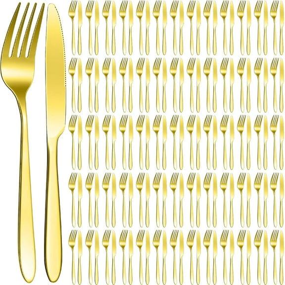 150 Pcs Premium Stainless Steel Collection Include 75 Dinner Forks and 75 Knives, Metal Steak Knives Forks Flatware Cutlery Tableware Cutlery Collection for Home Restaurant Hotel, Mirror Finish, Dishw
