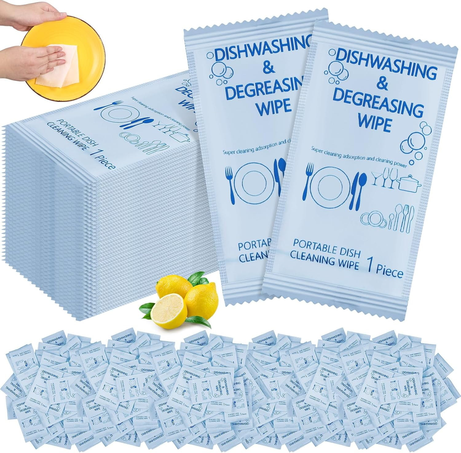 150 Pcs Travel Dish Soap Wipes Individually Wrapped Dish Cleaning Wipes Disposable Portable Cleaner with Lemon Scent for Camping Kitchen Outdoor Traveling Quick Clean