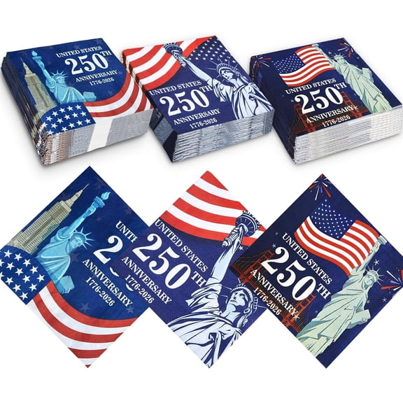 150 Pcs USA 250th Anniversary Decorations 4th of July Napkins, 6.5" x 6.5" Patriotic Napkins American Flag Disposable Paper Napkin for Independence Memorial Day Party Supplies Fourth of July Decor
