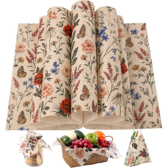 150 Pcs Wildflower Garden Floral Wax Paper Sheets for Food Deli, 9.8 x 8.3 inch Wild Flower Greaseproof Wrapping Paper for Sandwich Picnic Basket Liner Valentine Birthday Shower Party Supplies