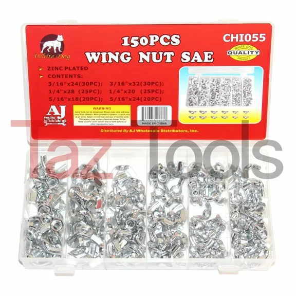 150 Pcs Wing Nut Assortment Set Zinc-Plated Steel Wingnuts 6 Standard Sizes
