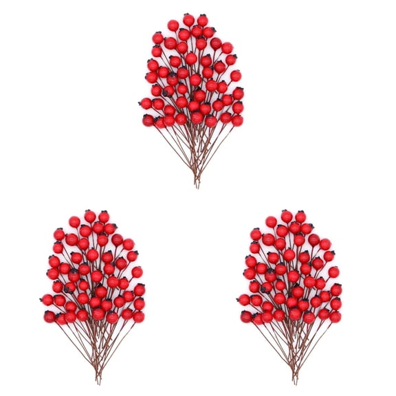 150 Pcs /lot Small Artificial Fruit Berries with Stem Fake Flowers Cherry Stamens DIY Craft Accessory (Red)