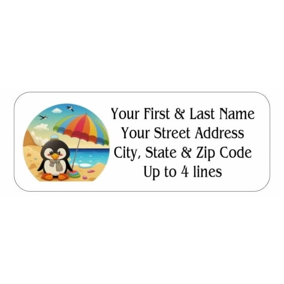 150 Penguin Beach Umbrella Mailing Return Address Labels Personalized