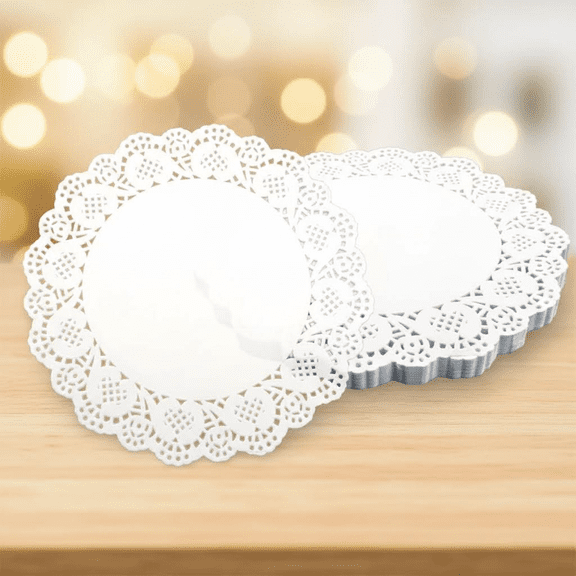 150-Piece 10.5-Inch White Lace Paper Doilies, Disposable Placemats for Wedding & Birthday Parties, Cake and Dessert Table Decorations, Elegant Food Service Tableware