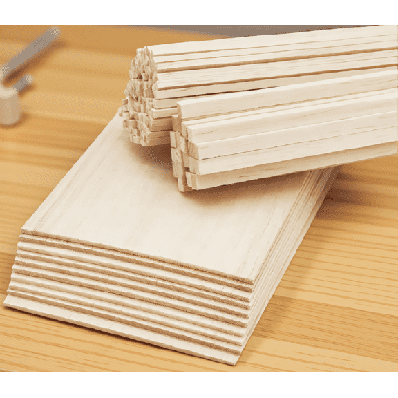 150-Piece Balsa Wood Kit, 10 Unfinished Sheets (4x6in, 5mm) + 140 Sticks (1/8 & 1/4in), for DIY Models and Hobby Projects