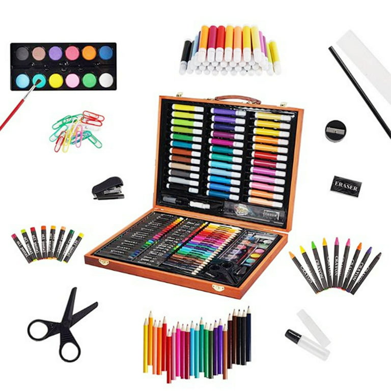 150 Piece Deluxe Art Set, Casewin Art Box & Drawing Kit with Crayons, Oil  Pastels, Colored Pencils, Watercolor Cakes, Sketch Pencils, Paint Brush,  Sharpener, Eraser, Color Chart 