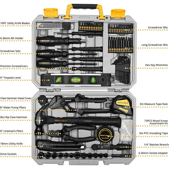 150 Piece Hand Tool Kit with Plastic Toolbox for  Home Repair