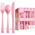 thumbnail image 1 of 150-Piece Hot Pink Disposable Silverware -Pink Plastic Spoons Forks Knives Cutlery Combo Set, 1 of 7