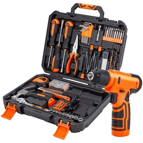 150-Piece Household Tool Set with 8V Cordless Drill Driver Kit, Complete Hand Tool Set for Home Maintenance, DIY Projects, Orange$$Tools & Hardware Other