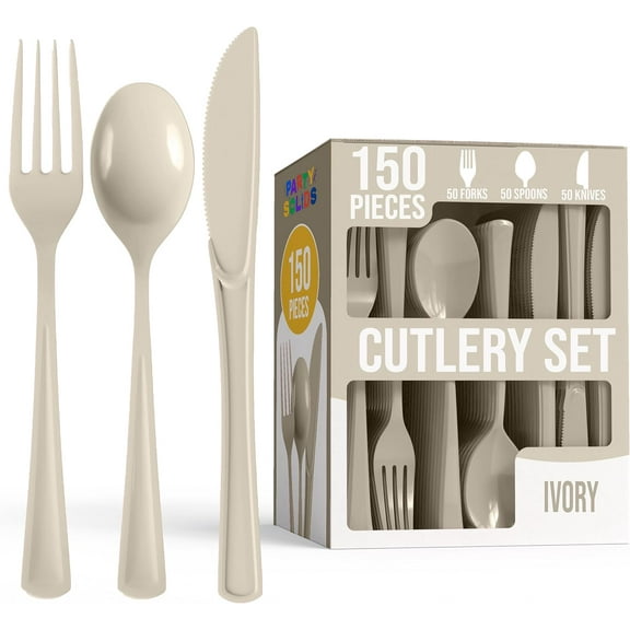150-Piece Ivory Disposable silverware - Off White Plastic Cutlery Combo Set