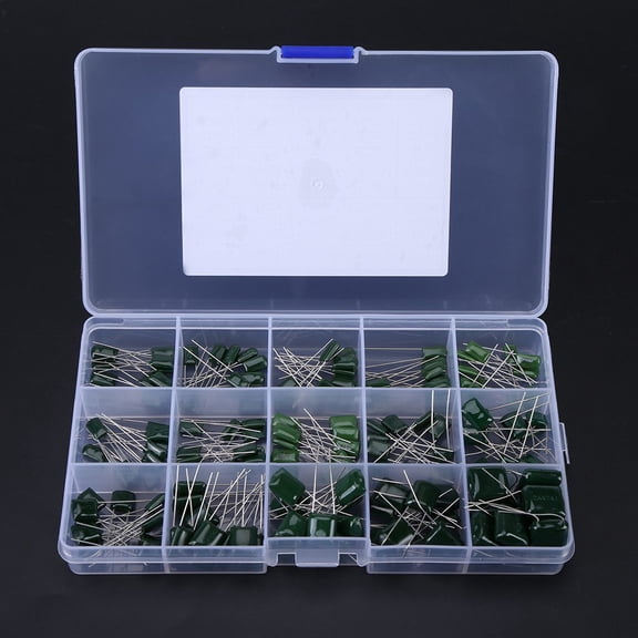 150-Piece Polyester Film Capacitors Assortment Kit Box, 15 Values 0.33nF-470nF 100V Low Frequency Pulsation Bypass Capacitors Set for Electronic Enthusiasts