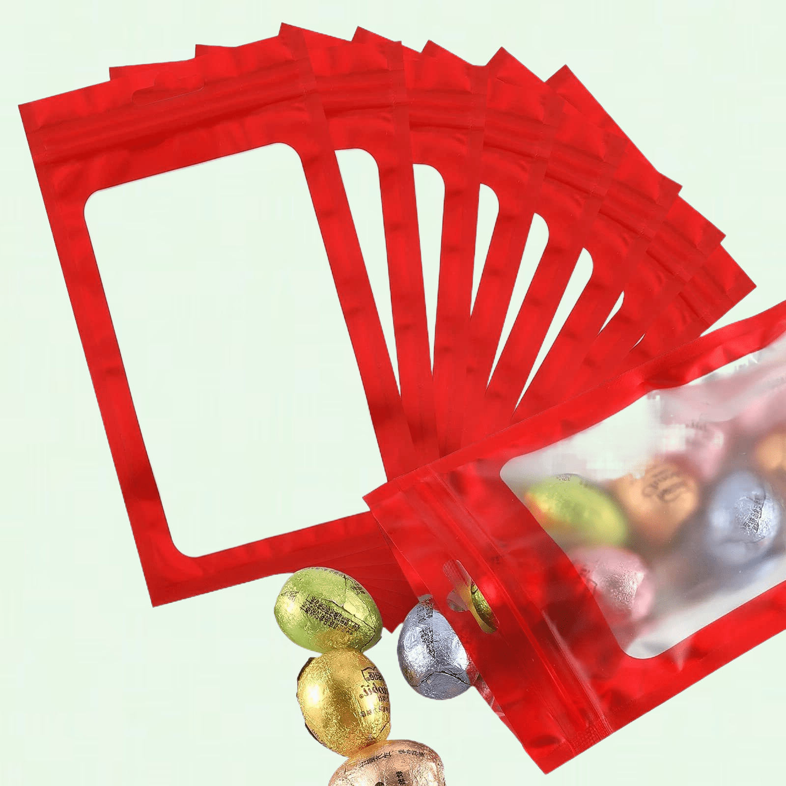 150 Piece Resealable Mylar Bags with Clear Window, Heat Sealable Odor Resistant Bags, 5 Sizes, for Cookies Candy Coffee Beans Nut Soap Samples Blue