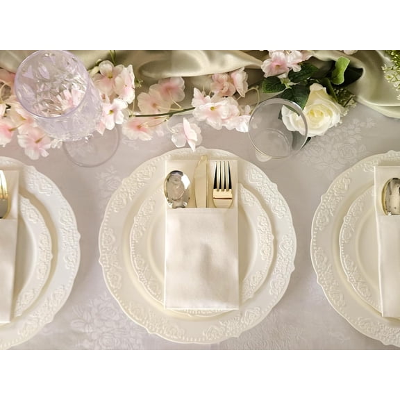 150 Piece Set (25 Guests) - Vintage Wedding Party Disposable Dinnerware Set with Plastic Plates (10.25'', 7.5'') and Gold Silverware (Double Fork)
