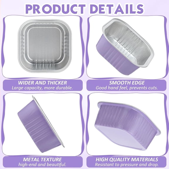 150 Pieces 10 oz Mini Cake Pans with Lids Aluminum Foil Baking Cups Square Disposable 4" x 4" Large Cupcake Cups Baking Tins for Kitchen Brownie Pudding Desserts Holders(Taro Purple)