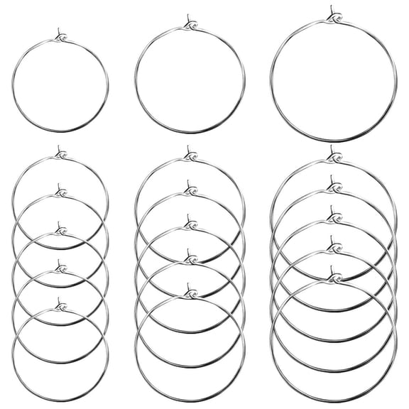 150 Pieces 3 Sizes, Silver Plated Wine Glass Charm Rings Earring Hoops 30mm,25mm,20mm
