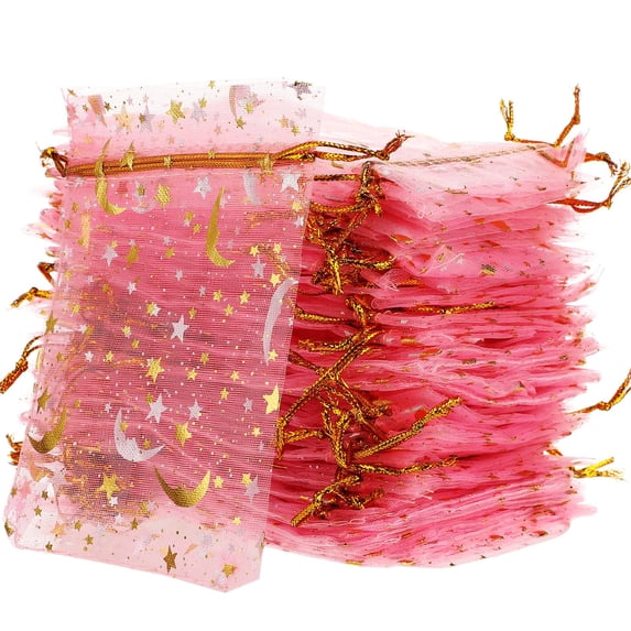 150 Pieces Drawstring Organza Bags Small Moon Stars Drawstring Sachet Jewelry Mesh Gift Bags Pouches Gold Star Organza Favor Pouches for Christmas Wedding Party(3.5 x 4.7 Inch,Assorted Colors)