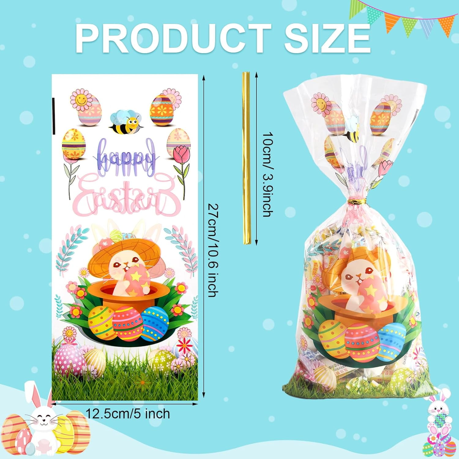 150 Pieces Easter Cellophane Bags Easter Plastic Treat Favor Bags