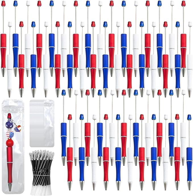 Yeaqee 150-Piece Beadable Pens Kit - 50 Colors Pens, 50 Foil Thank You Cards, 50 Resealable Bags (Bright Style)