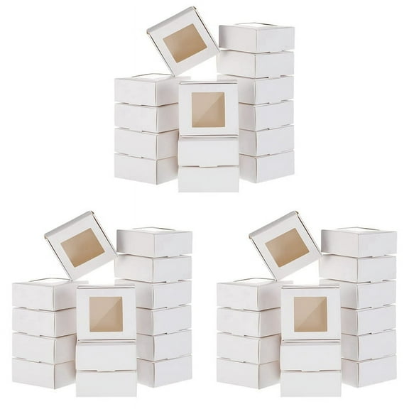 150 Pieces Mini  Paper Box with Window Present Packaging Box Treat Box for Homemade Soap Treat Bakery Candy (White)