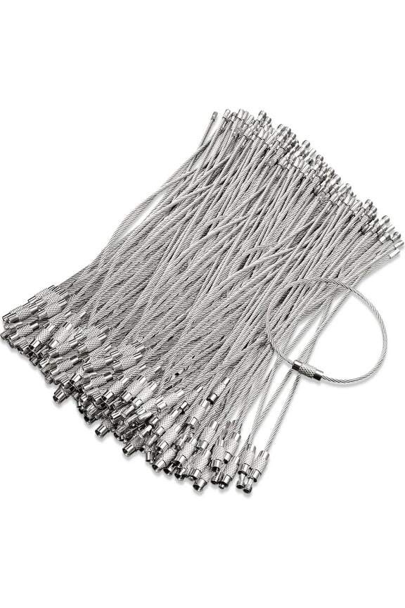 150 Pieces Wire Keychain Cable Stainless Steel Key Rings Loop Wire Cable Braided Steel Key Chain