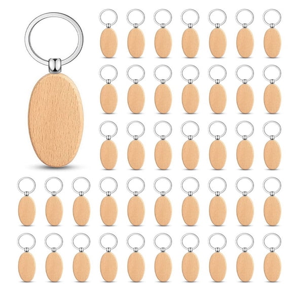 150 Pieces Wooden Keychain Oval Wood Engraving Blanks Unfinished Wooden Key Ring Key Tag for DIY Gift Crafts (Oval),150 x Wood keychain blanks,Wood Color
