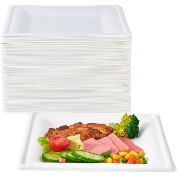 150 Piecs Square Paper Plates, 8-inch Compostable Disposable Plates, Eco-friendly Heavy Duty Biodegradable Sugarcane Plates for Party Dinner Birthday