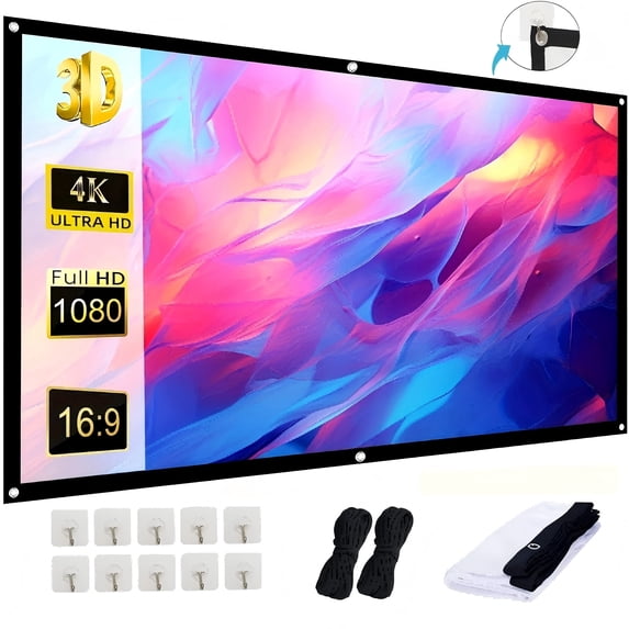150" Portable Projector Screen | Indoor/Outdoor 16:9 Wrinkle-Free Movie Screen | Front/Rear Projection for Home Theater & Backyard Movies
