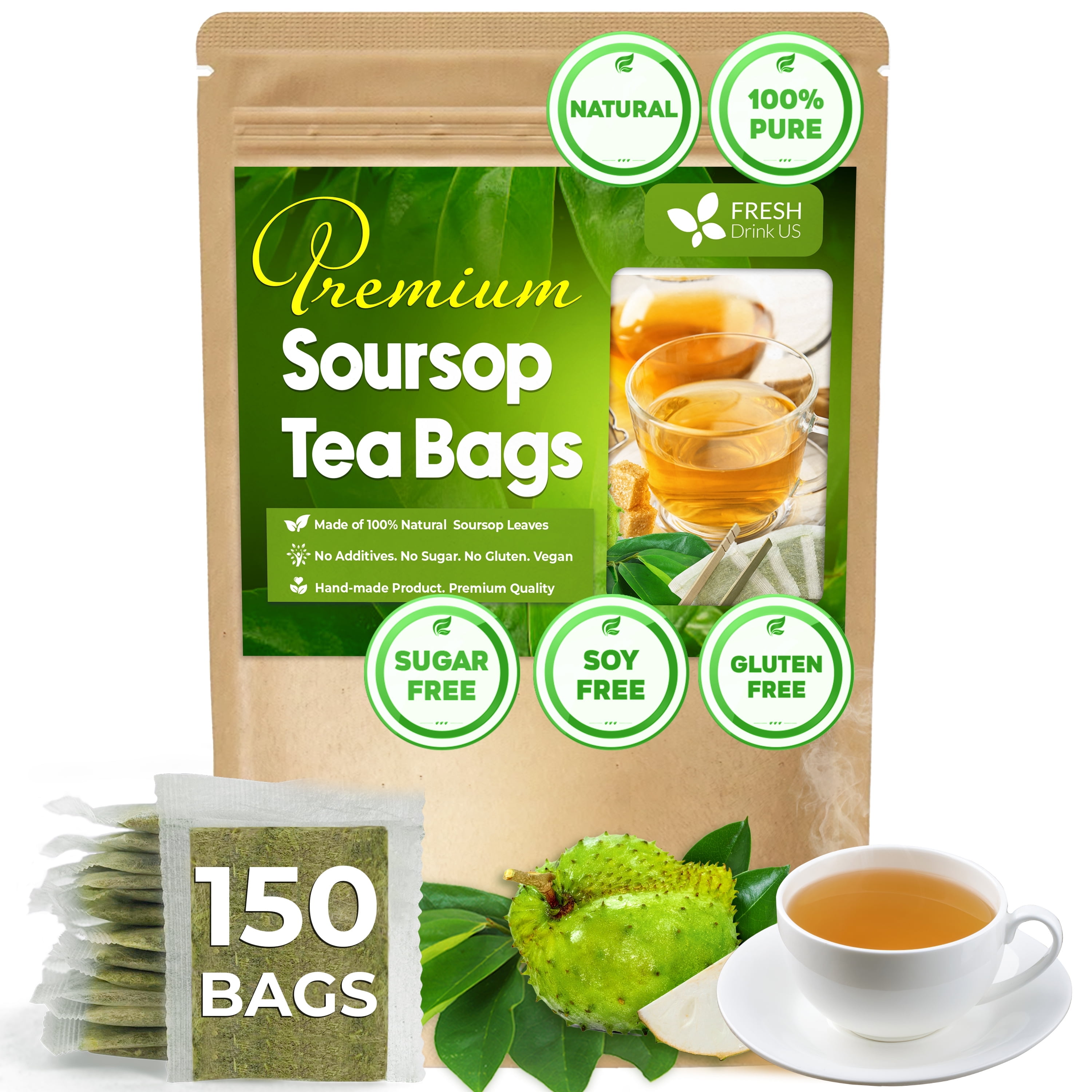 HERB DTQ Organic Soursop Leaf Tea – 100% USDA Certified, Caffeine-Free, Eco-Friendly Tea Bags (90 Count)