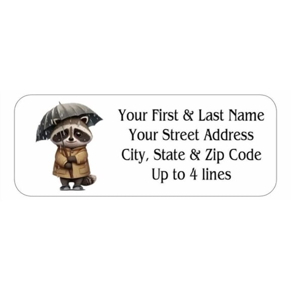 150 Raccoon Raincoat Umbrella Mailing Return Address Labels Personalized